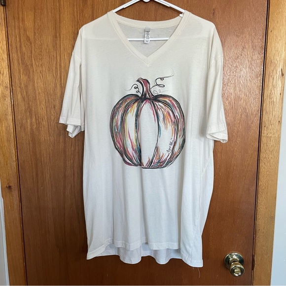 Next Level Apparel Tops - Next‎ level apparel White V-Neck T-Shirt with Colorful Pumpkin Design Fall